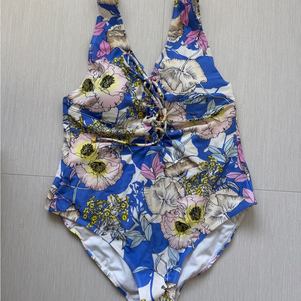 Yumi Kim Blue Floral Lace-Up One-Piece Swimsuit | size M - Picture 1 of 5